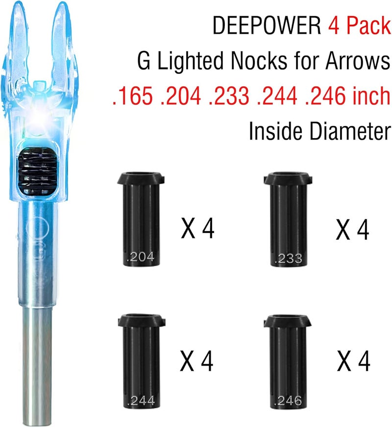 DEEPOWER Store 4/9 PCS G Lighted Nocks for Arrows .165 .204 .233 .244 .246 inch Inside Diameter with X,H,S,GT Bushings LED Lighted Nock and ON/Off Switch for Archrey Hunting and - Image 3